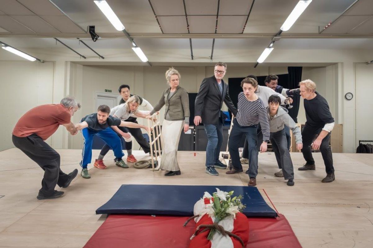 Group of people in rehearsal for Hamlet