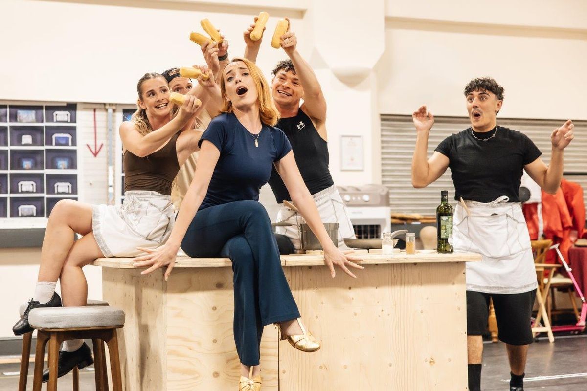 The cast of Mrs Doubtfire Rehearsing in studio space