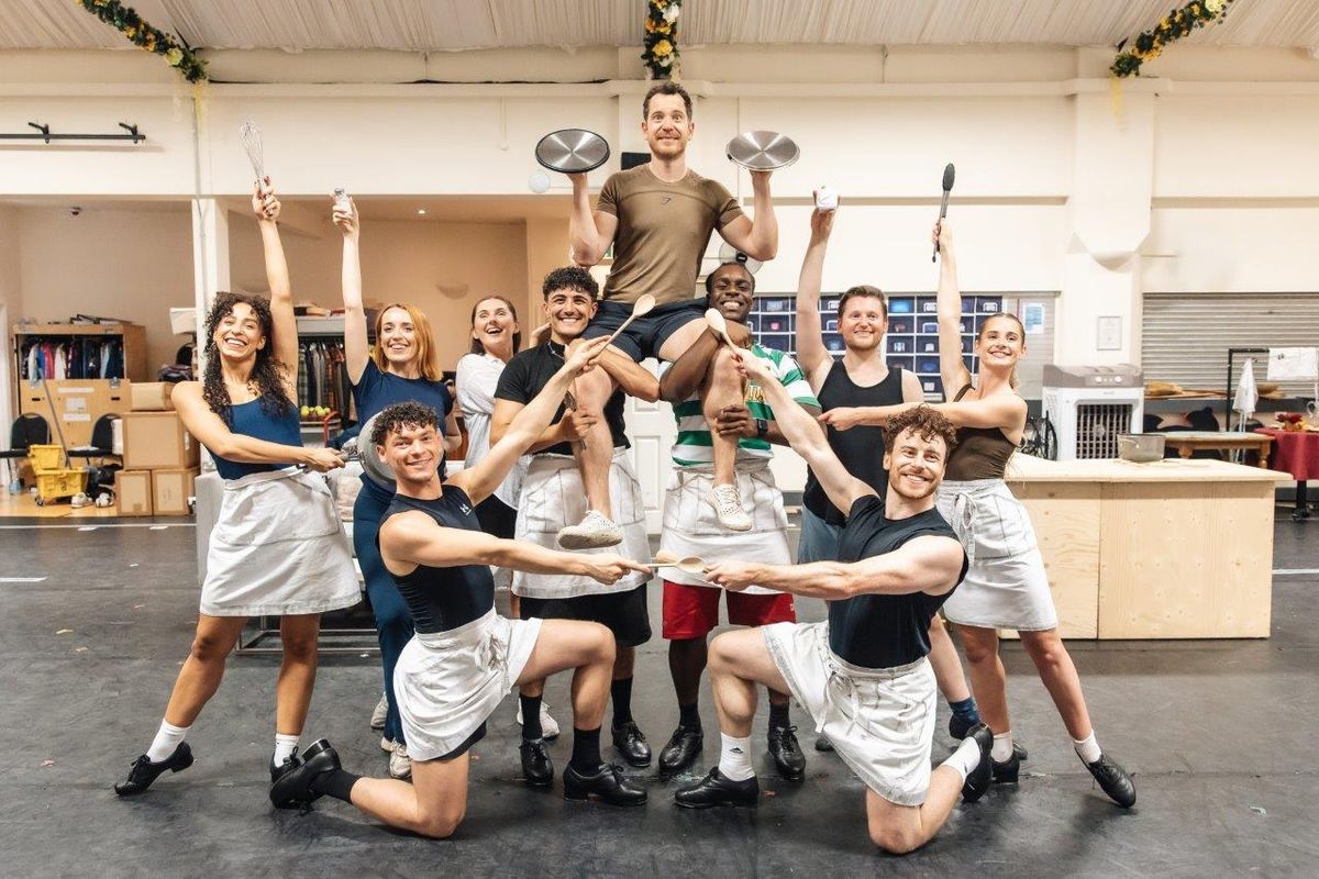 The cast of Mrs Doubtfire Rehearsing in studio space