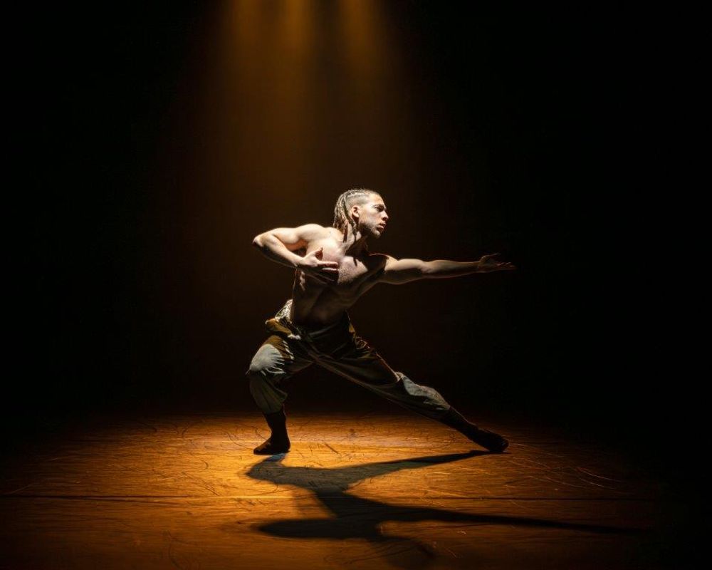 Dancer on stage with a spot light on them