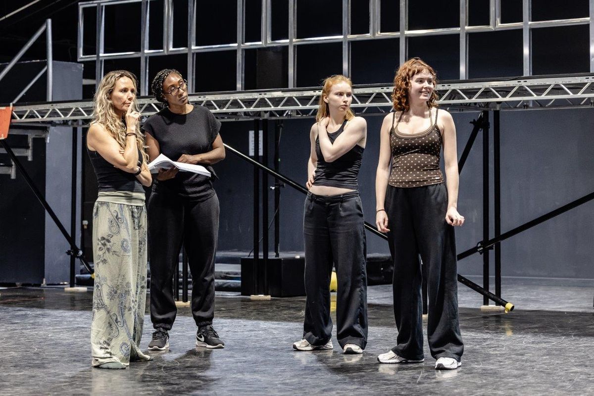 Performers rehearsing in studio space for The Curious Incident